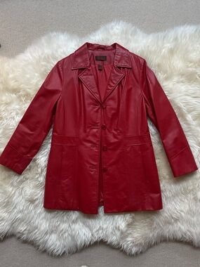 Danier Red Leather Trench Coat